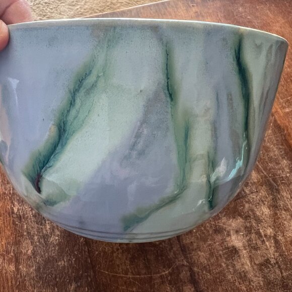 Handmade Large Blue Swirl Pottery Bowl - Picture 3 of 5